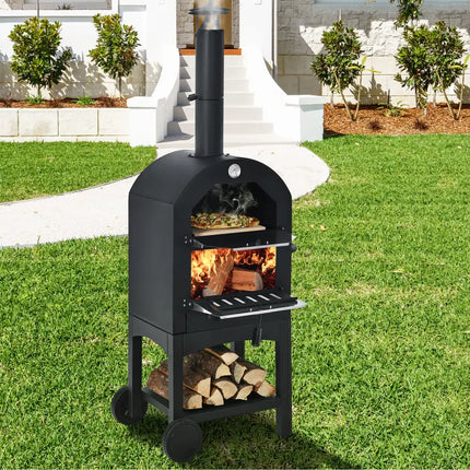 Portable Outdoor Pizza Oven with Pizza Stone and Waterproof Cover - Black - Outdoor Grills