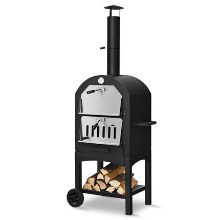 Portable Outdoor Pizza Oven with Pizza Stone and Waterproof Cover - Black - Outdoor Grills