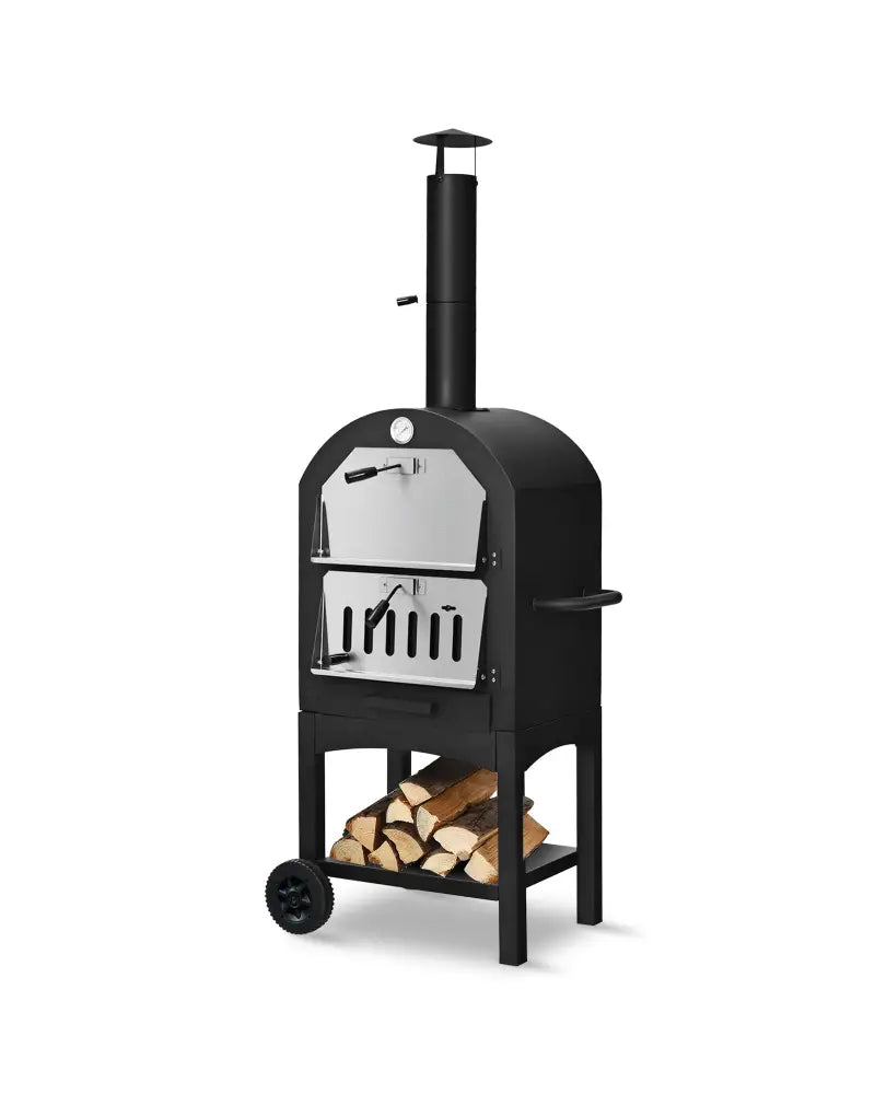 Portable Outdoor Pizza Oven with Pizza Stone and Waterproof Cover - Black - Outdoor Grills