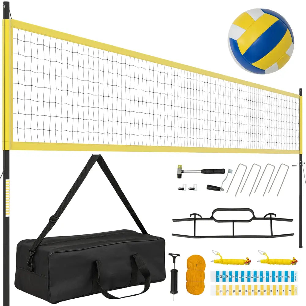 Portable Outdoor Volleyball Net Set Heavy-Duty Volleyball Net System-Yellow - Yellow - Sport Equipments