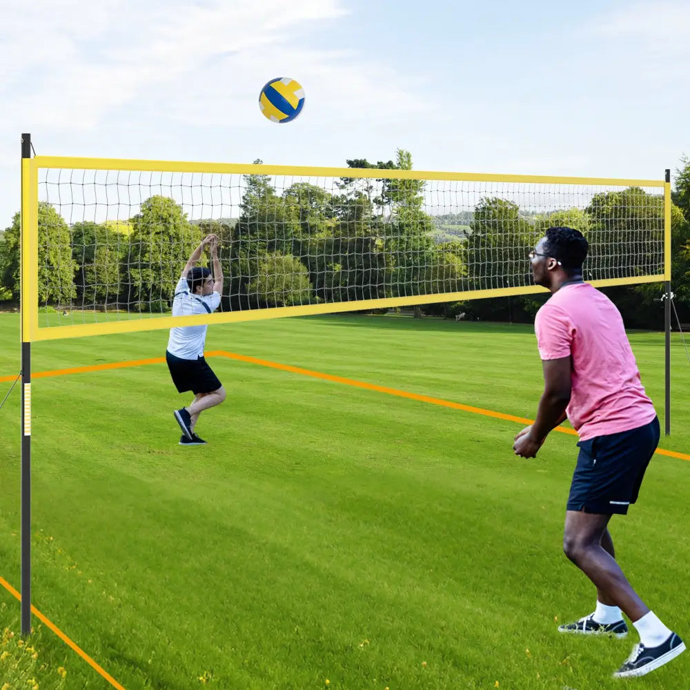 Portable Outdoor Volleyball Net Set Heavy-Duty Volleyball Net System-Yellow - Yellow - Sport Equipments