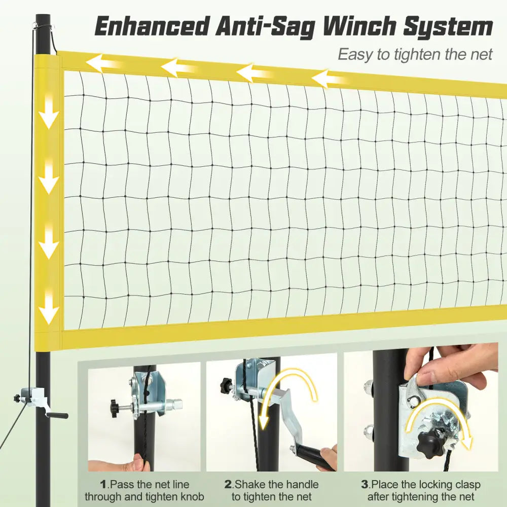 Portable Outdoor Volleyball Net Set Heavy-Duty Volleyball Net System-Yellow - Yellow - Sport Equipments