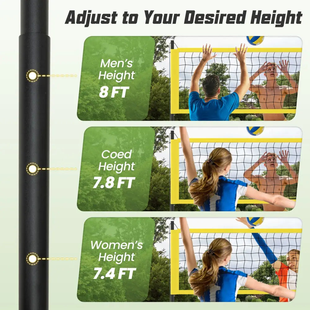 Portable Outdoor Volleyball Net Set Heavy-Duty Volleyball Net System-Yellow - Yellow - Sport Equipments