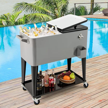 Portable Patio Cooler with Bottom Storage Shelf and Bottle Opener-Gray - Gray - Coolers