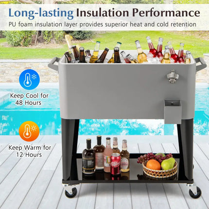 Portable Patio Cooler with Bottom Storage Shelf and Bottle Opener-Gray - Gray - Coolers