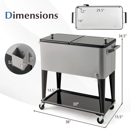 Portable Patio Cooler with Bottom Storage Shelf and Bottle Opener-Gray - Gray - Coolers