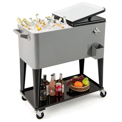 Portable Patio Cooler with Bottom Storage Shelf and Bottle Opener-Gray - Gray - Coolers