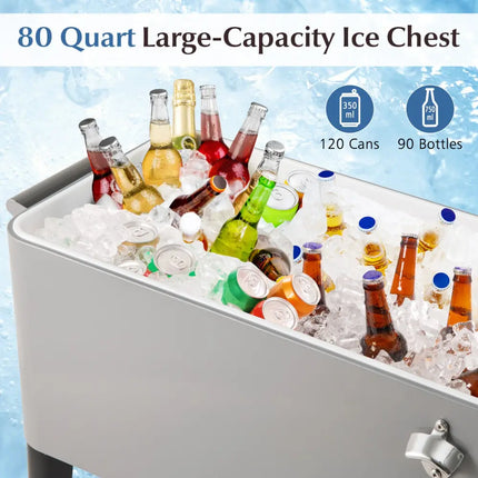 Portable Patio Cooler with Bottom Storage Shelf and Bottle Opener-Gray - Gray - Coolers