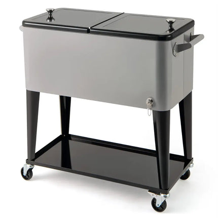 Portable Patio Cooler with Bottom Storage Shelf and Bottle Opener-Gray - Gray - Coolers