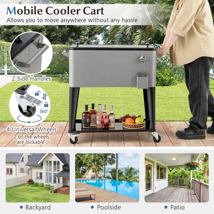 Portable Patio Cooler with Bottom Storage Shelf and Bottle Opener-Gray - Gray - Coolers