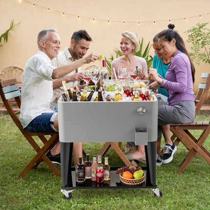Portable Patio Cooler with Bottom Storage Shelf and Bottle Opener-Gray - Gray - Coolers