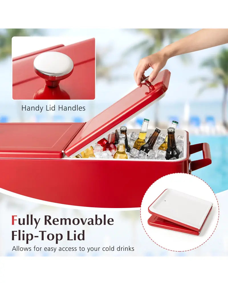 Portable Patio Cooler with Bottom Storage Shelf and Bottle Opener-Red - Red - Coolers