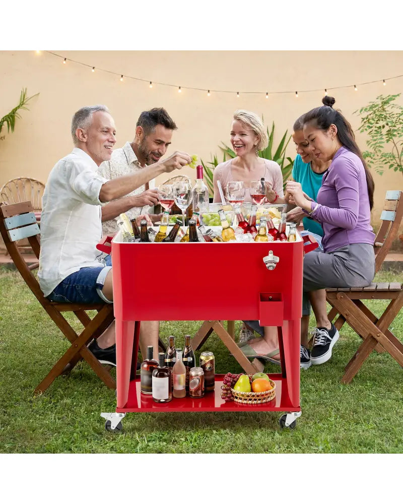 Portable Patio Cooler with Bottom Storage Shelf and Bottle Opener-Red - Red - Coolers