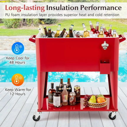 Portable Patio Cooler with Bottom Storage Shelf and Bottle Opener-Red - Red - Coolers
