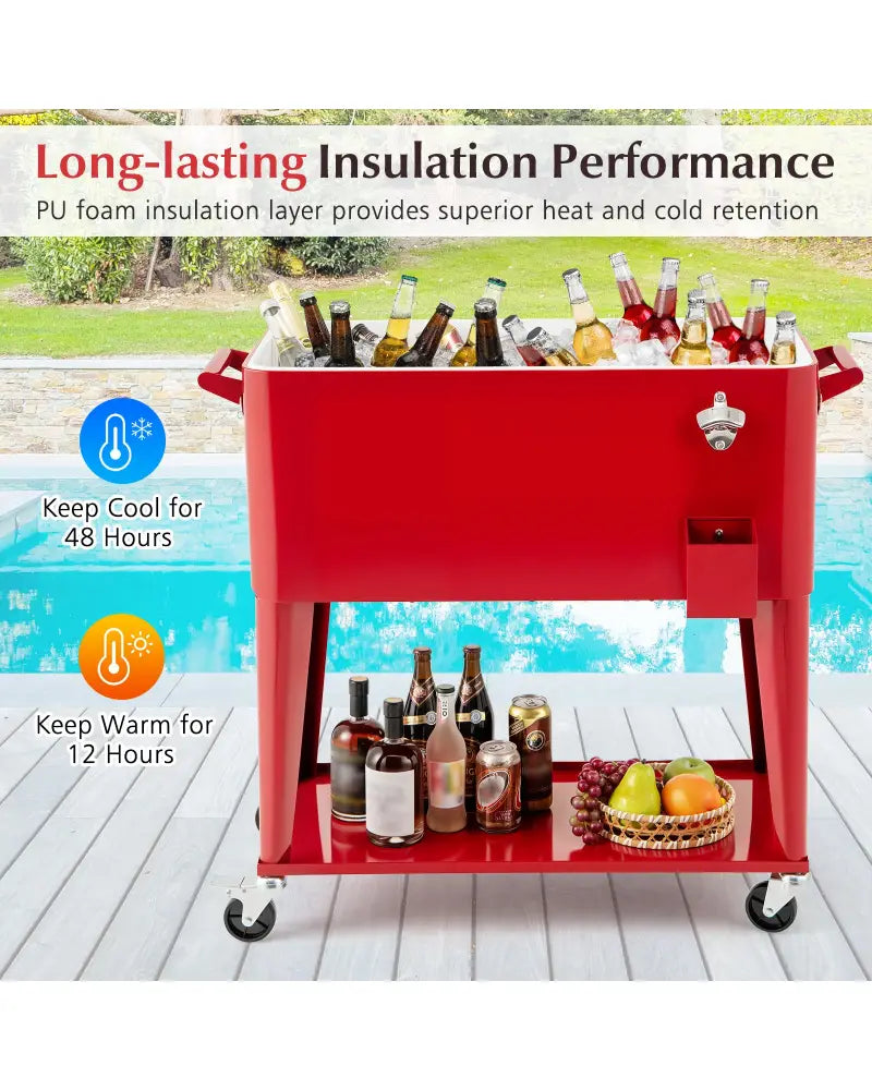 Portable Patio Cooler with Bottom Storage Shelf and Bottle Opener-Red - Red - Coolers
