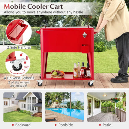 Portable Patio Cooler with Bottom Storage Shelf and Bottle Opener-Red - Red - Coolers