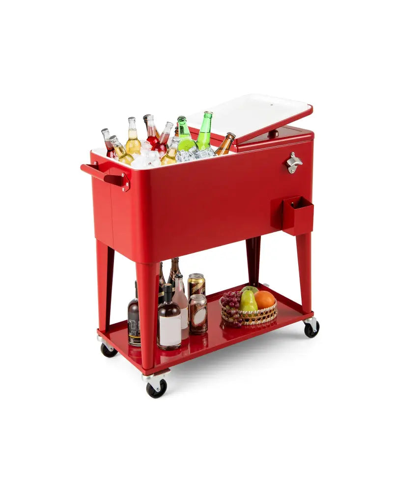 Portable Patio Cooler with Bottom Storage Shelf and Bottle Opener-Red - Red - Coolers