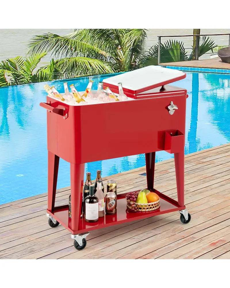 Portable Patio Cooler with Bottom Storage Shelf and Bottle Opener-Red - Red - Coolers