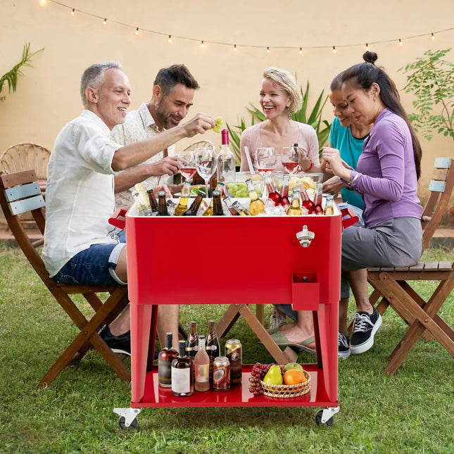 Portable Patio Cooler with Bottom Storage Shelf and Bottle Opener-Red - Red - Coolers