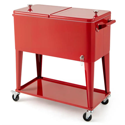 Portable Patio Cooler with Bottom Storage Shelf and Bottle Opener-Red - Red - Coolers