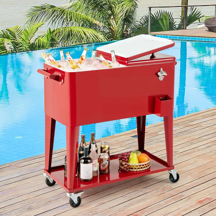 Portable Patio Cooler with Bottom Storage Shelf and Bottle Opener-Red - Red - Coolers