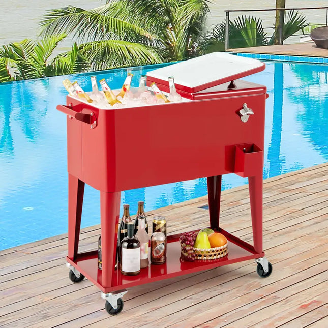 Portable Patio Cooler with Bottom Storage Shelf and Bottle Opener-Red - Red - Coolers