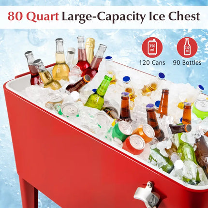 Portable Patio Cooler with Bottom Storage Shelf and Bottle Opener-Red - Red - Coolers