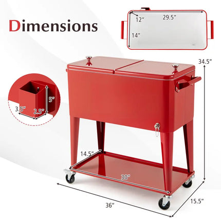 Portable Patio Cooler with Bottom Storage Shelf and Bottle Opener-Red - Red - Coolers