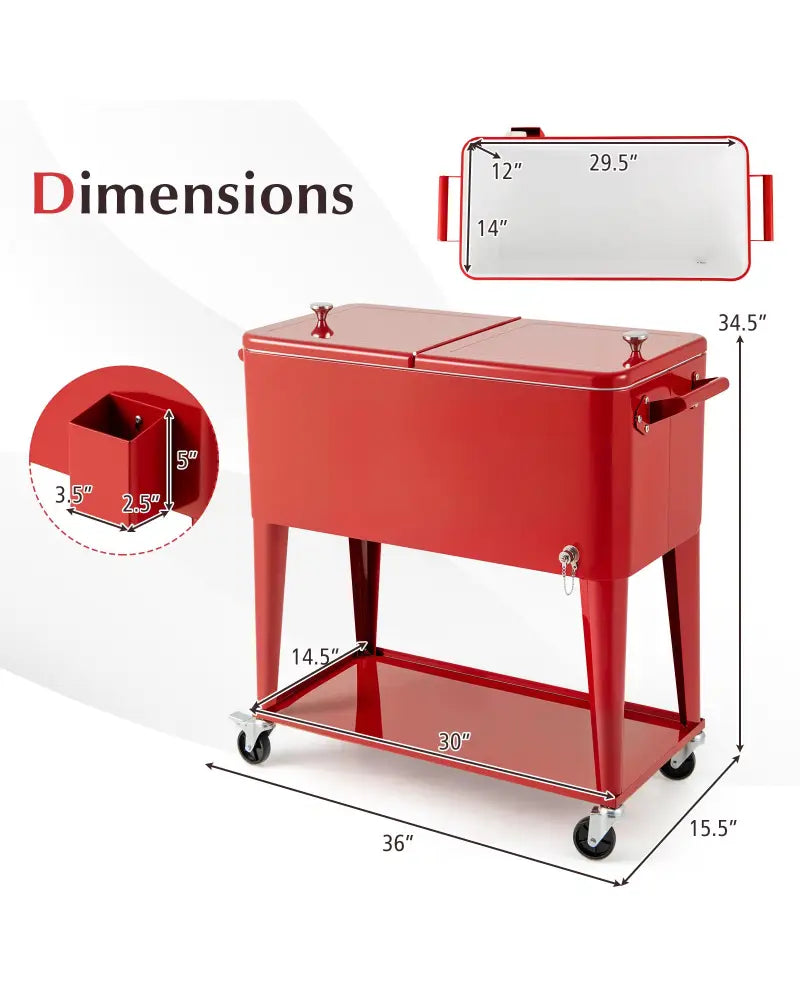 Portable Patio Cooler with Bottom Storage Shelf and Bottle Opener-Red - Red - Coolers