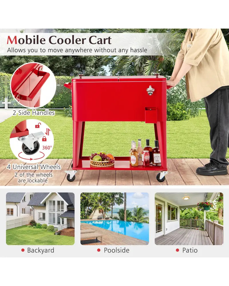 Portable Patio Cooler with Bottom Storage Shelf and Bottle Opener-Red - Red - Coolers