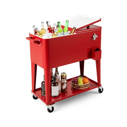 Portable Patio Cooler with Bottom Storage Shelf and Bottle Opener-Red - Red - Coolers