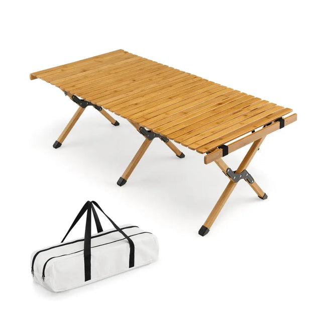 Portable Picnic Table with Carry Bag for Camping and BBQ-Natural - Natural - Camping Furniture