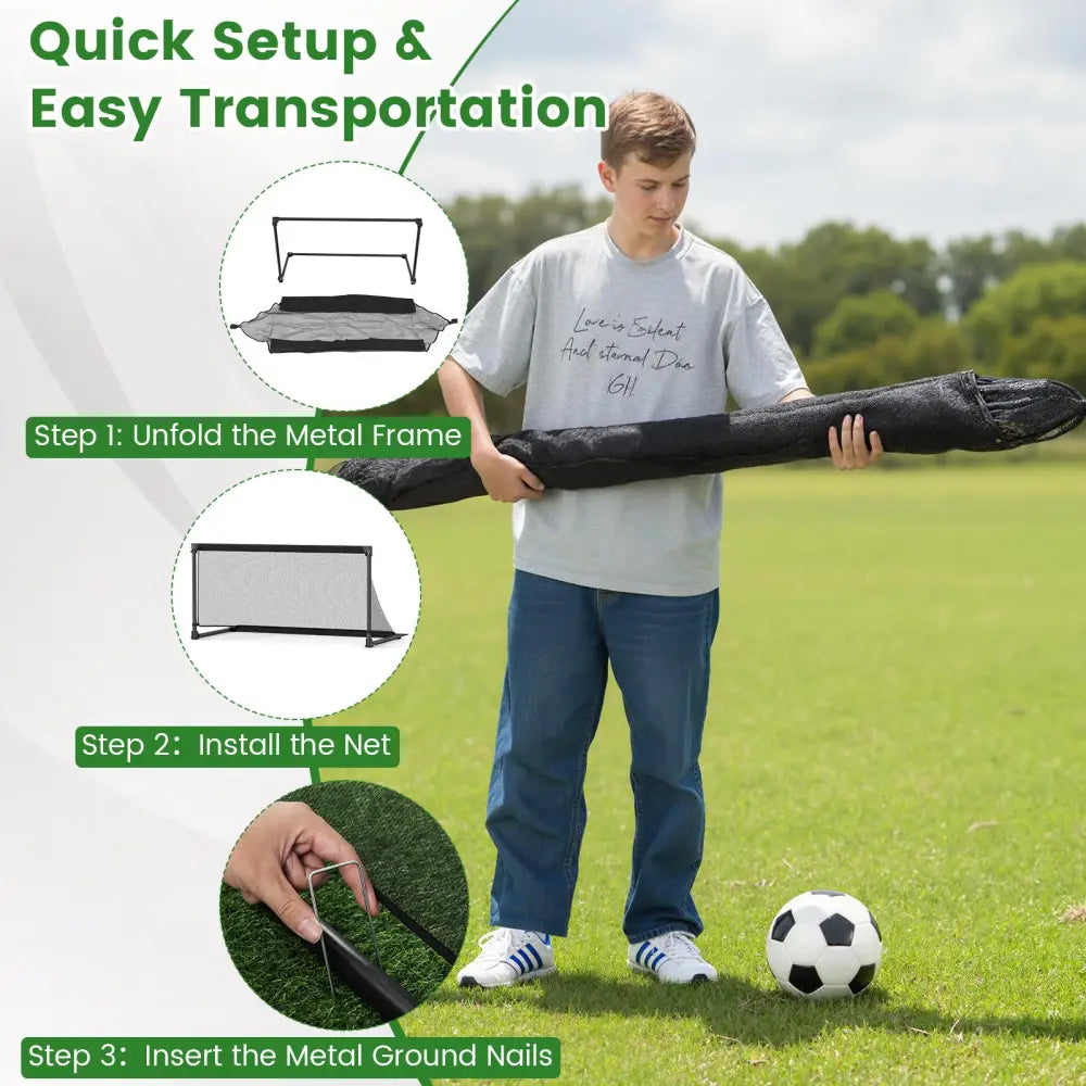 Portable POP Up Toddler Soccer Net with Metal Frame-L - Black - Sport Equipments