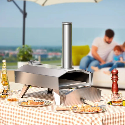 Portable Stainless Steel Outdoor Pizza Oven with 12 Inch Pizza Stone - Silver - Outdoor Grills