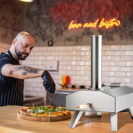 Portable Stainless Steel Outdoor Pizza Oven with 12 Inch Pizza Stone - Silver - Outdoor Grills