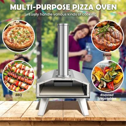 Portable Stainless Steel Outdoor Pizza Oven with 12 Inch Pizza Stone - Silver - Outdoor Grills