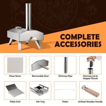 Portable Stainless Steel Outdoor Pizza Oven with 12 Inch Pizza Stone - Silver - Outdoor Grills