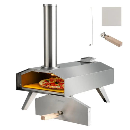 Portable Stainless Steel Outdoor Pizza Oven with 12 Inch Pizza Stone - Silver - Outdoor Grills
