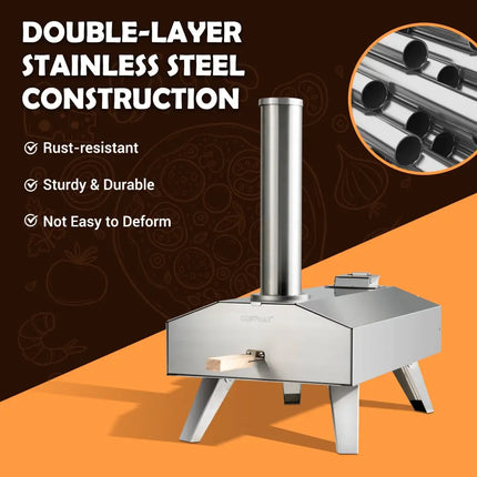 Portable Stainless Steel Outdoor Pizza Oven with 12 Inch Pizza Stone - Silver - Outdoor Grills
