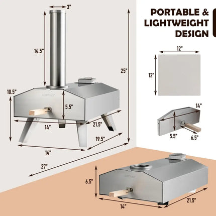 Portable Stainless Steel Outdoor Pizza Oven with 12 Inch Pizza Stone - Silver - Outdoor Grills