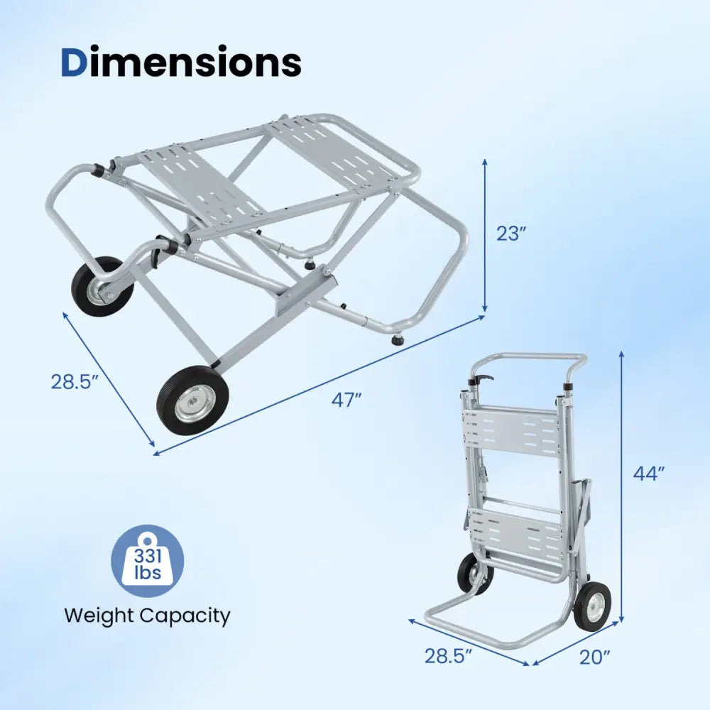 Portable Table Saw Stand Rolling Foldable Heavy Duty Metal Base with 8-Inch Rubber Wheels-Silver - Silver - Garages