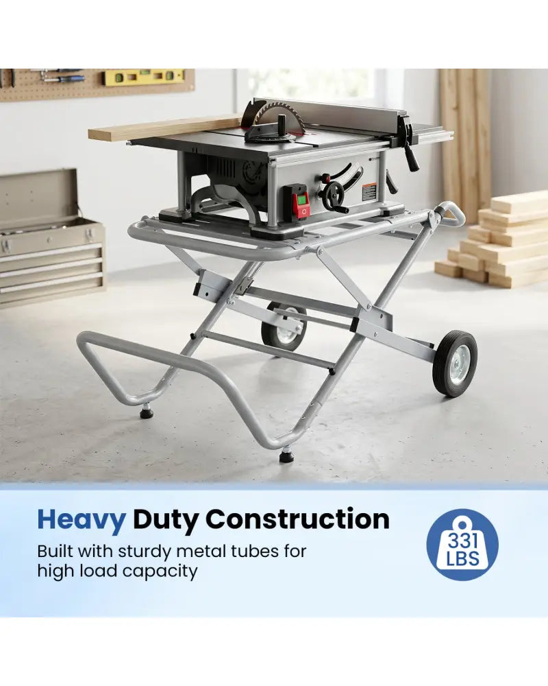 Portable Table Saw Stand Rolling Foldable Heavy Duty Metal Base with 8-Inch Rubber Wheels-Silver - Silver - Garages