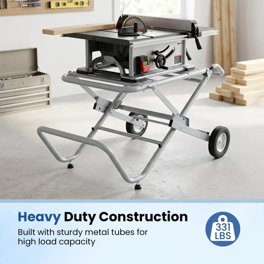 Portable Table Saw Stand Rolling Foldable Heavy Duty Metal Base with 8-Inch Rubber Wheels-Silver - Silver - Garages