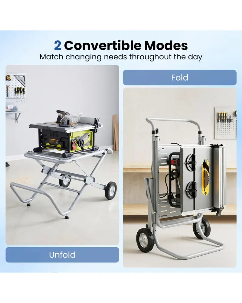 Portable Table Saw Stand Rolling Foldable Heavy Duty Metal Base with 8-Inch Rubber Wheels-Silver - Silver - Garages