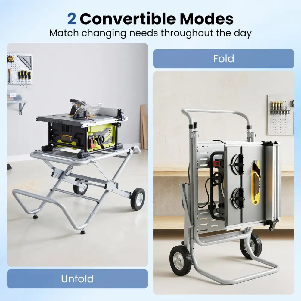 Portable Table Saw Stand Rolling Foldable Heavy Duty Metal Base with 8-Inch Rubber Wheels-Silver - Silver - Garages