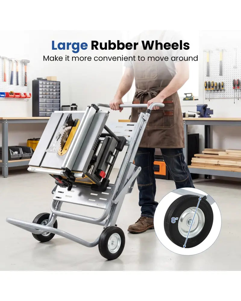 Portable Table Saw Stand Rolling Foldable Heavy Duty Metal Base with 8-Inch Rubber Wheels-Silver - Silver - Garages