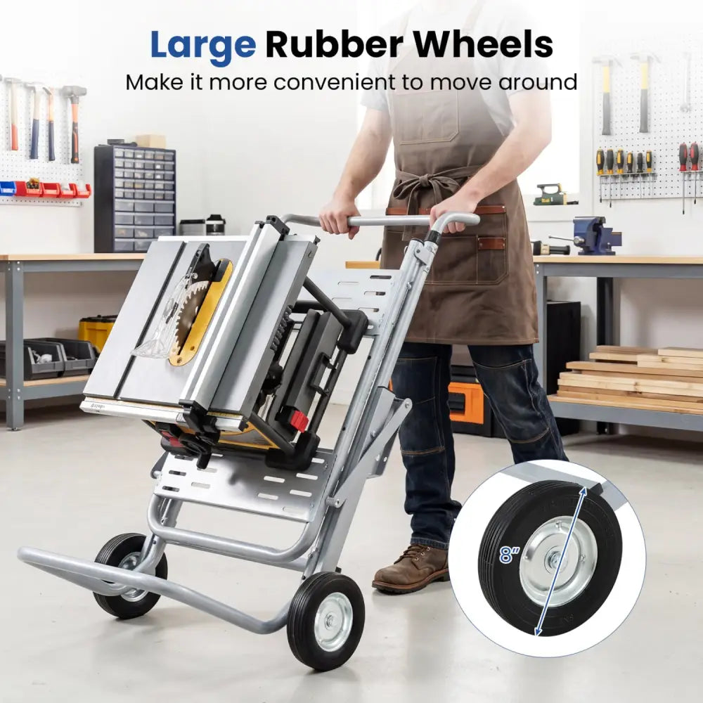 Portable Table Saw Stand Rolling Foldable Heavy Duty Metal Base with 8-Inch Rubber Wheels-Silver - Silver - Garages