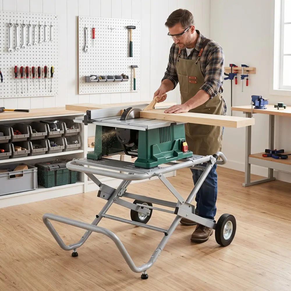 Portable Table Saw Stand Rolling Foldable Heavy Duty Metal Base with 8-Inch Rubber Wheels-Silver - Silver - Garages