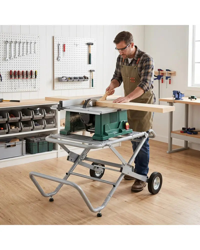 Portable Table Saw Stand Rolling Foldable Heavy Duty Metal Base with 8-Inch Rubber Wheels-Silver - Silver - Garages