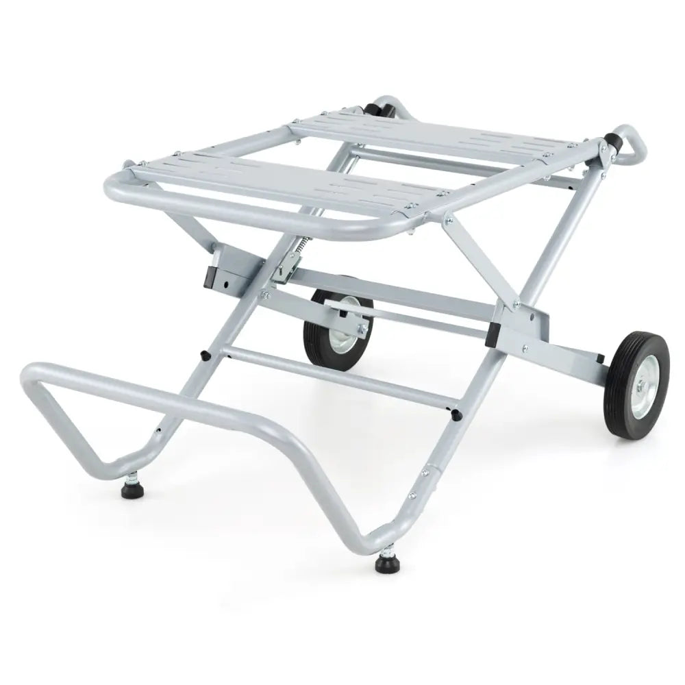Portable Table Saw Stand Rolling Foldable Heavy Duty Metal Base with 8-Inch Rubber Wheels-Silver - Silver - Garages